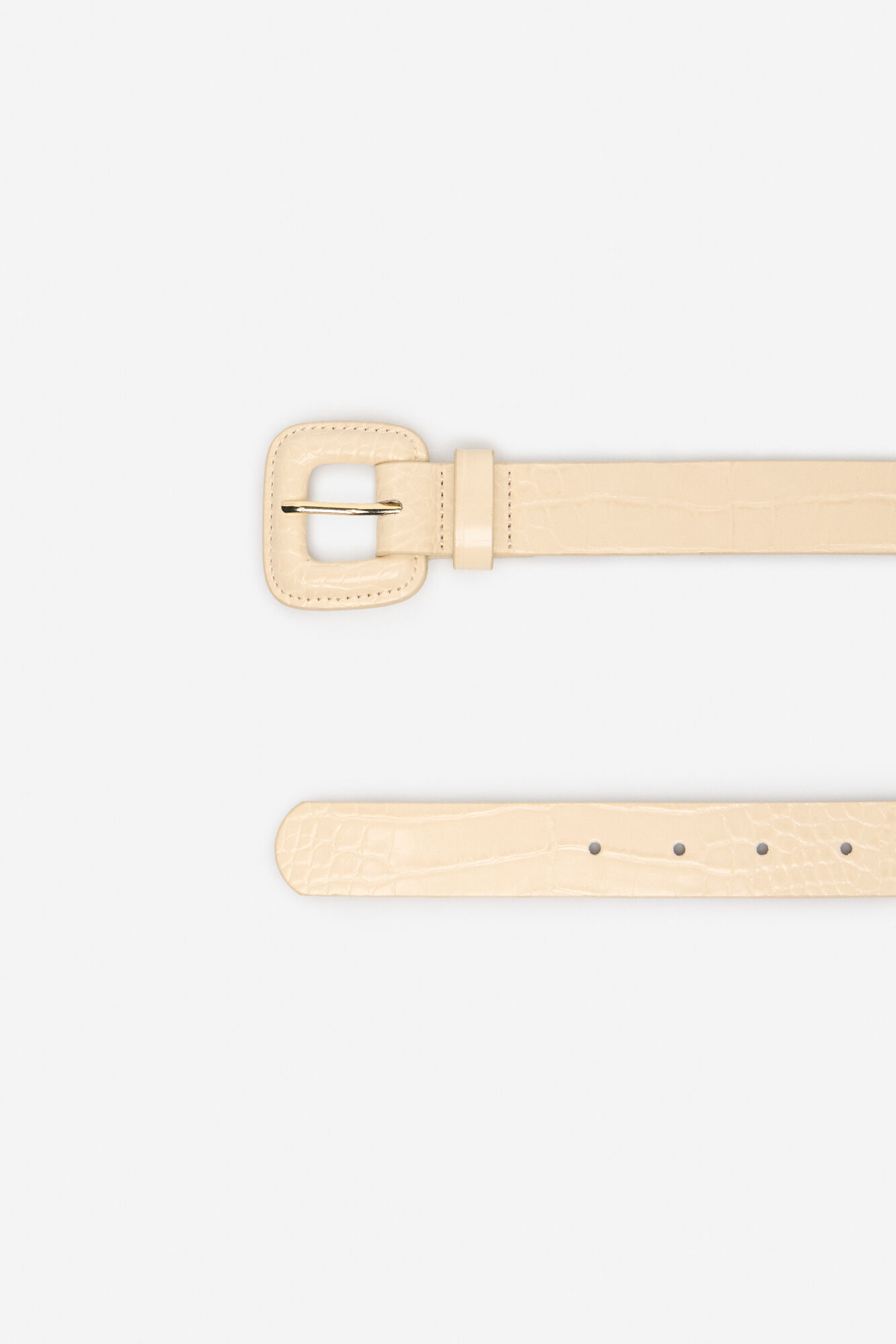 Ceinture en Cuir Beige à Boucle Carrée