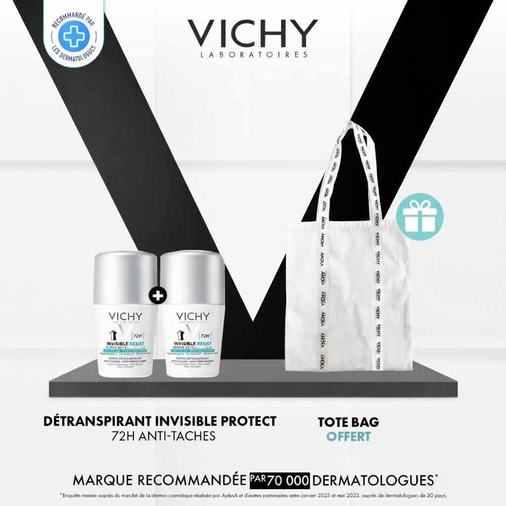 LOT DÉODORANT DERMO-DÉTRANSPIRANT INVISIBLE PROTECT 72H ANTI-TACHES ANTI-IRRITATIONS + TOTE BAG OFFERT