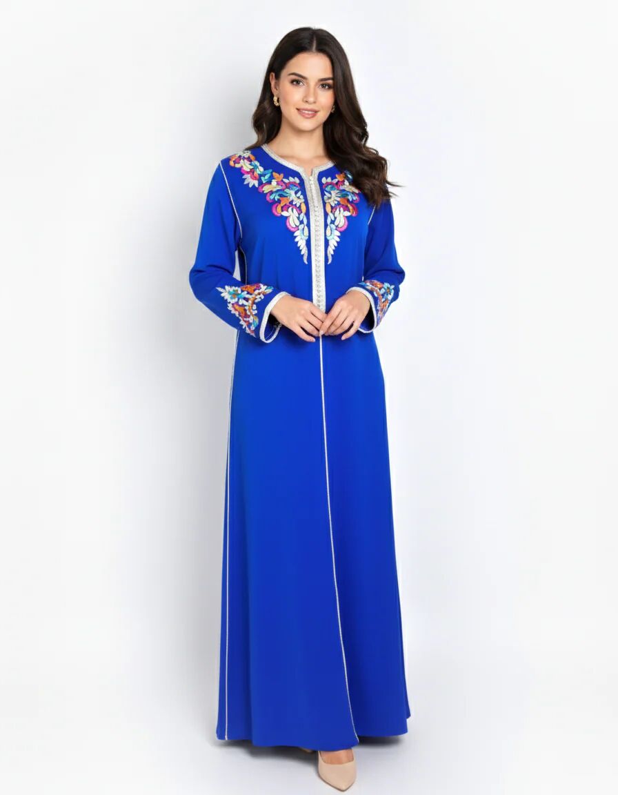 Caftan en crêpe de soie bleu thumbnail 3