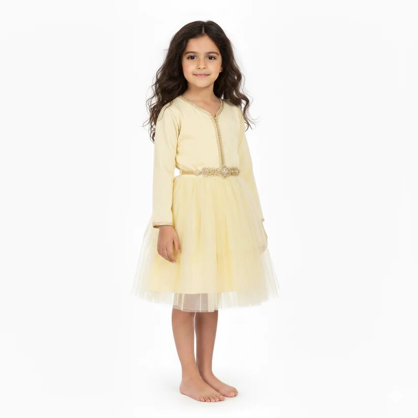 Caftan avec Manches Crêpe Georgette en Soie thumbnail 2