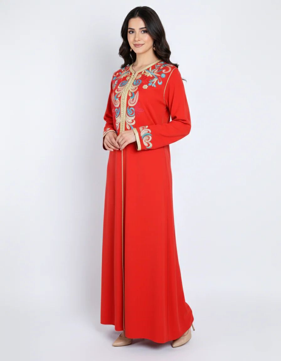Caftan en crêpe de soie rouge brique thumbnail 3