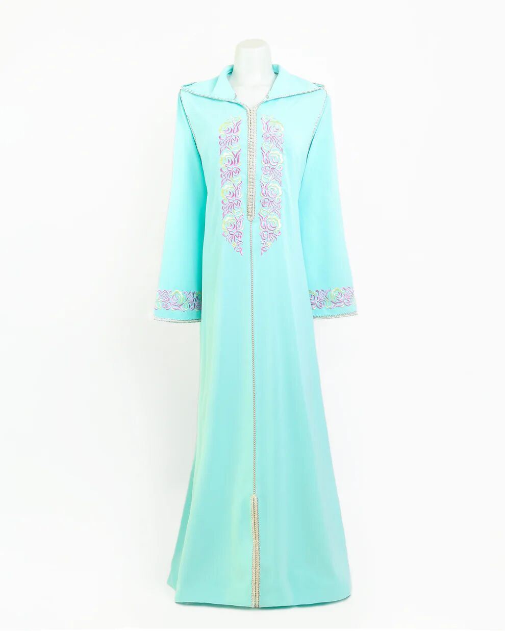 Jellaba en crêpe cyan clair thumbnail 1
