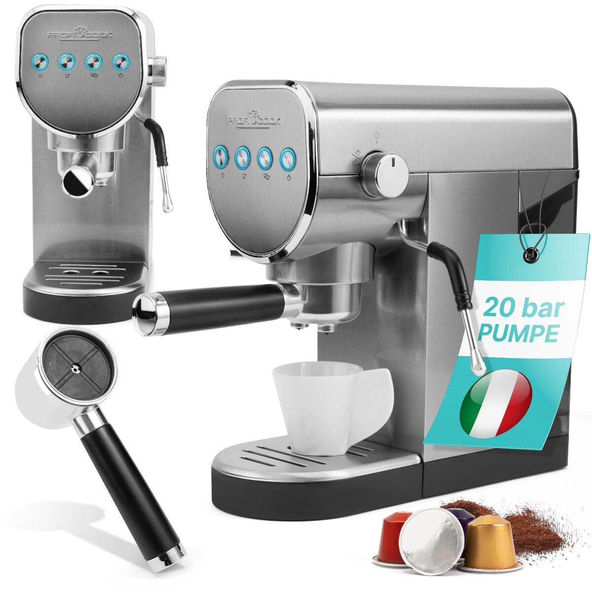 PROFICOOK Machine à Café et Cappuccino INOX 20 BARS - Deutsch