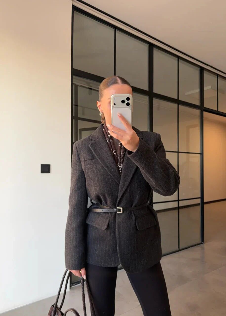 Veste Ceinturée À Fines Rayures thumbnail 2