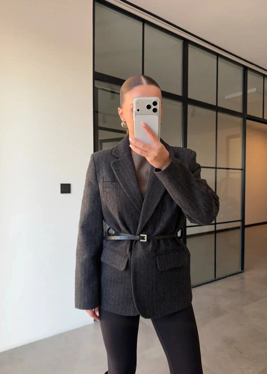 Veste Ceinturée À Fines Rayures thumbnail 1