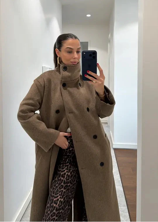 Manteau Long Ceinturé À Col Montant