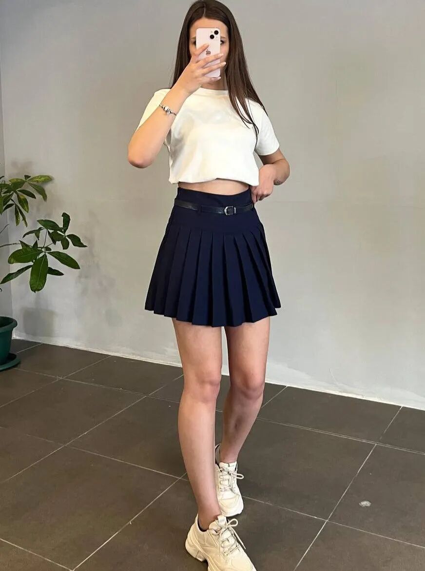 Mini Jupe Plissée Bleu Marine