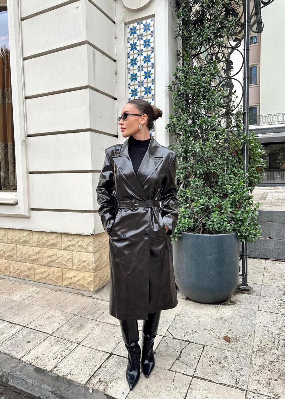 Trench Long en Similicuir-NOIRE thumbnail 3