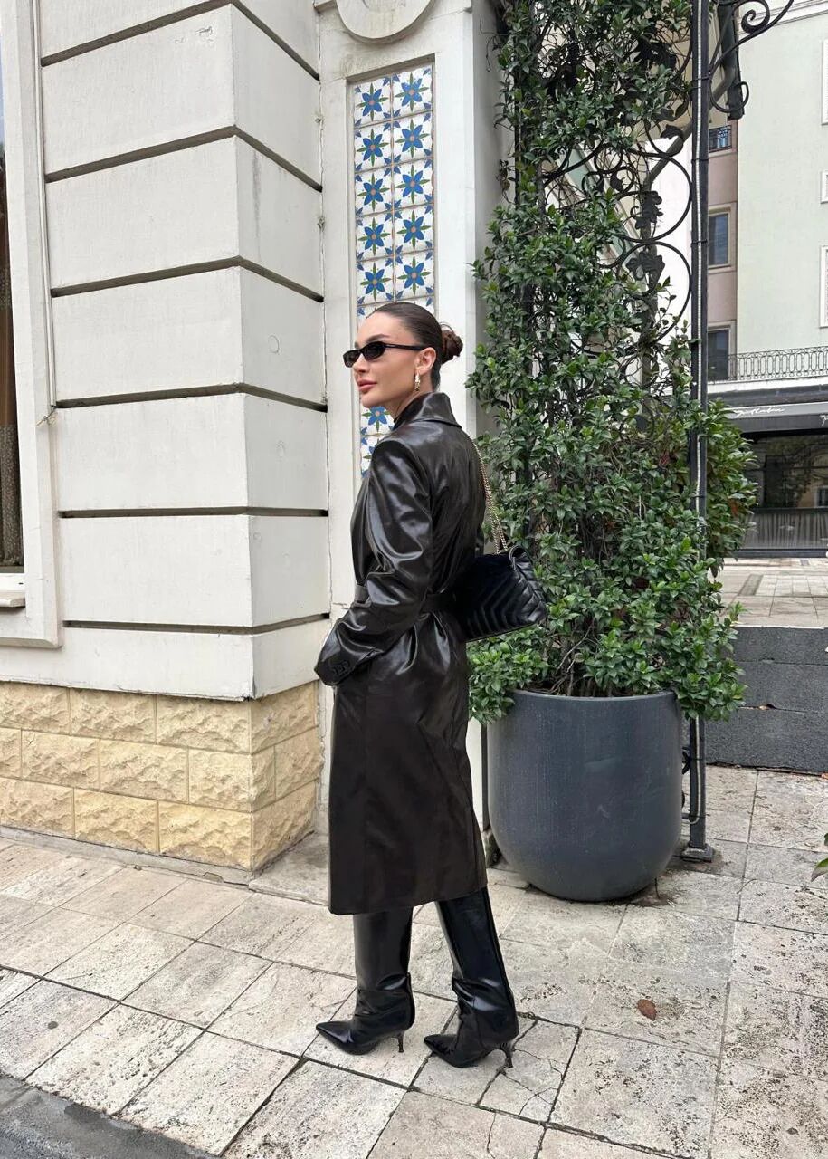 Trench Long en Similicuir-NOIRE thumbnail 4