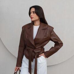 Jacket Ceinturé En Similicuir - Marron