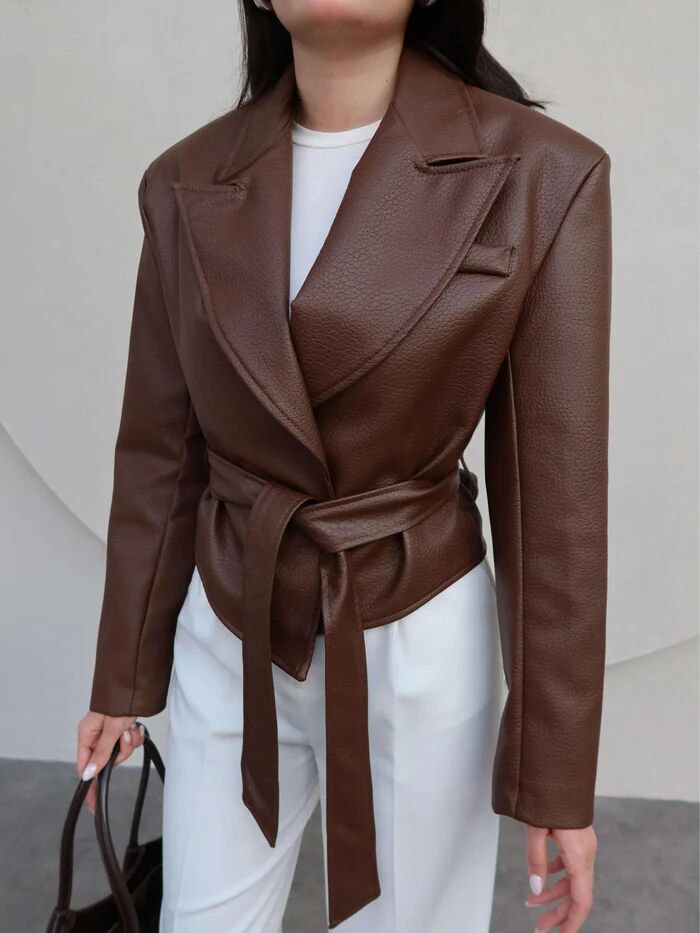 Jacket Ceinturé En Similicuir - Marron