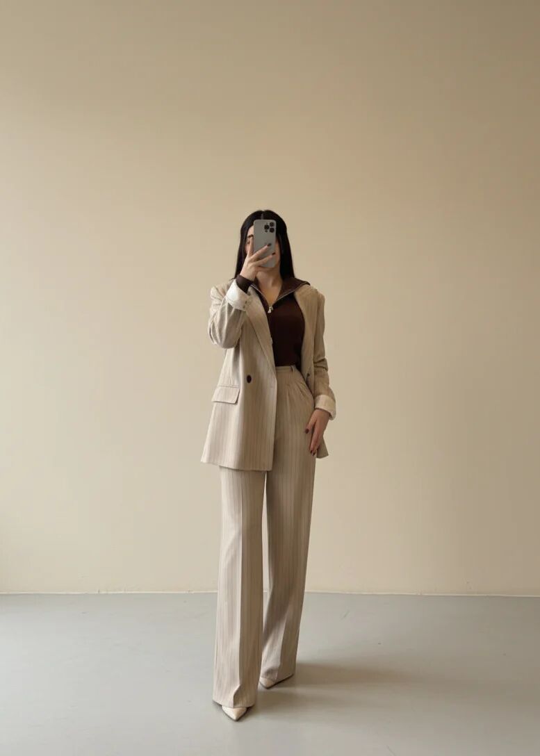 Ensemble Tailleur / Veste Croisée Rayé thumbnail 2