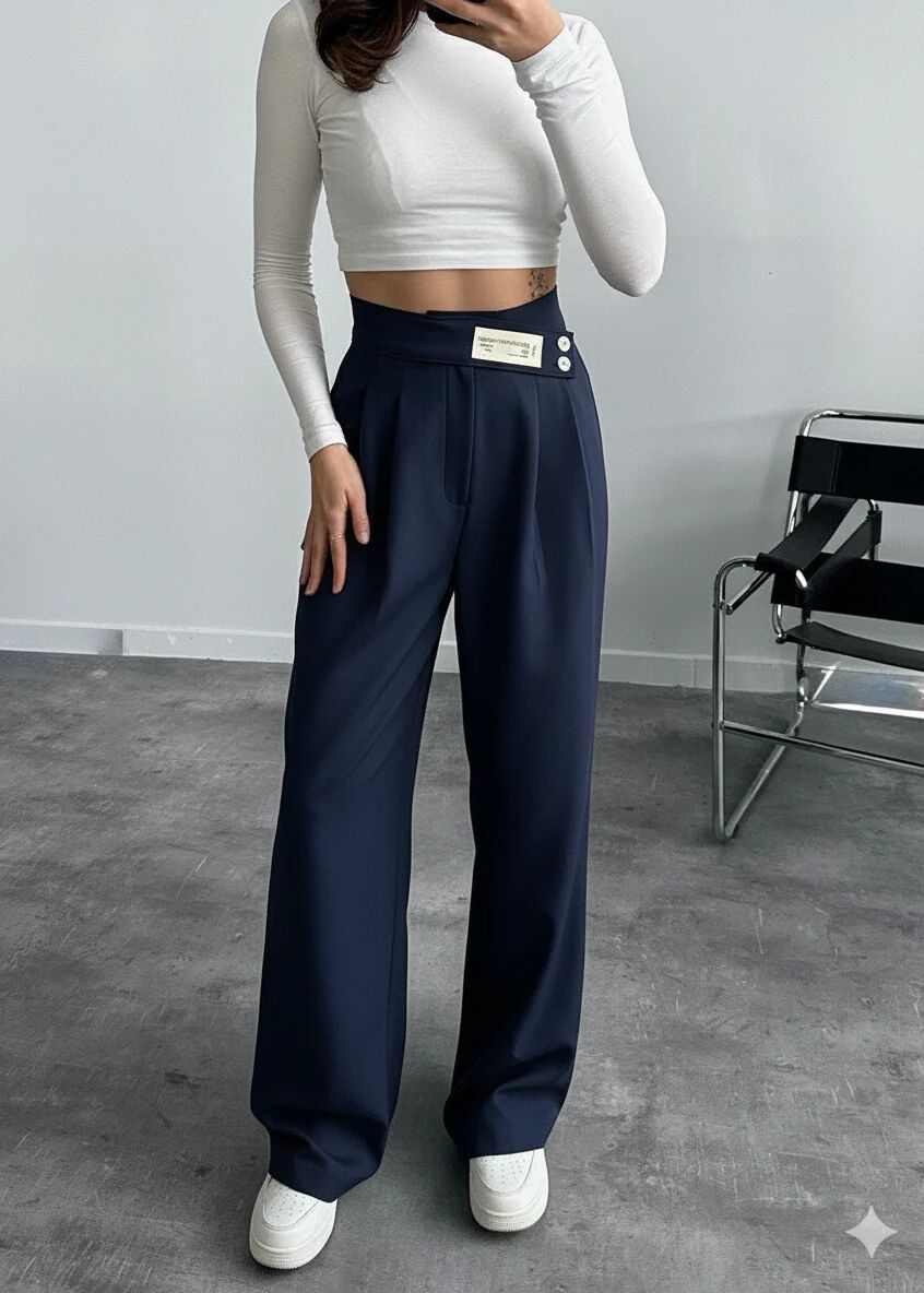 Pantalon Palazzo à Détails Boutonnés