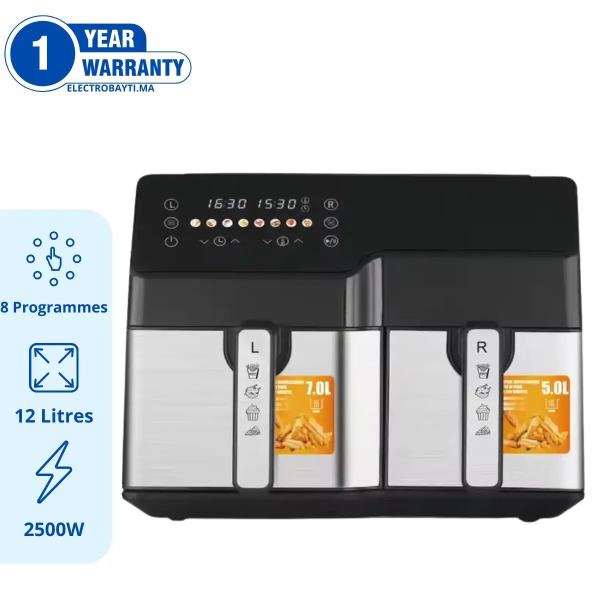 Roch Friteuse sans Huile - Airfryer - 2 paniers - 12 Litres thumbnail 3