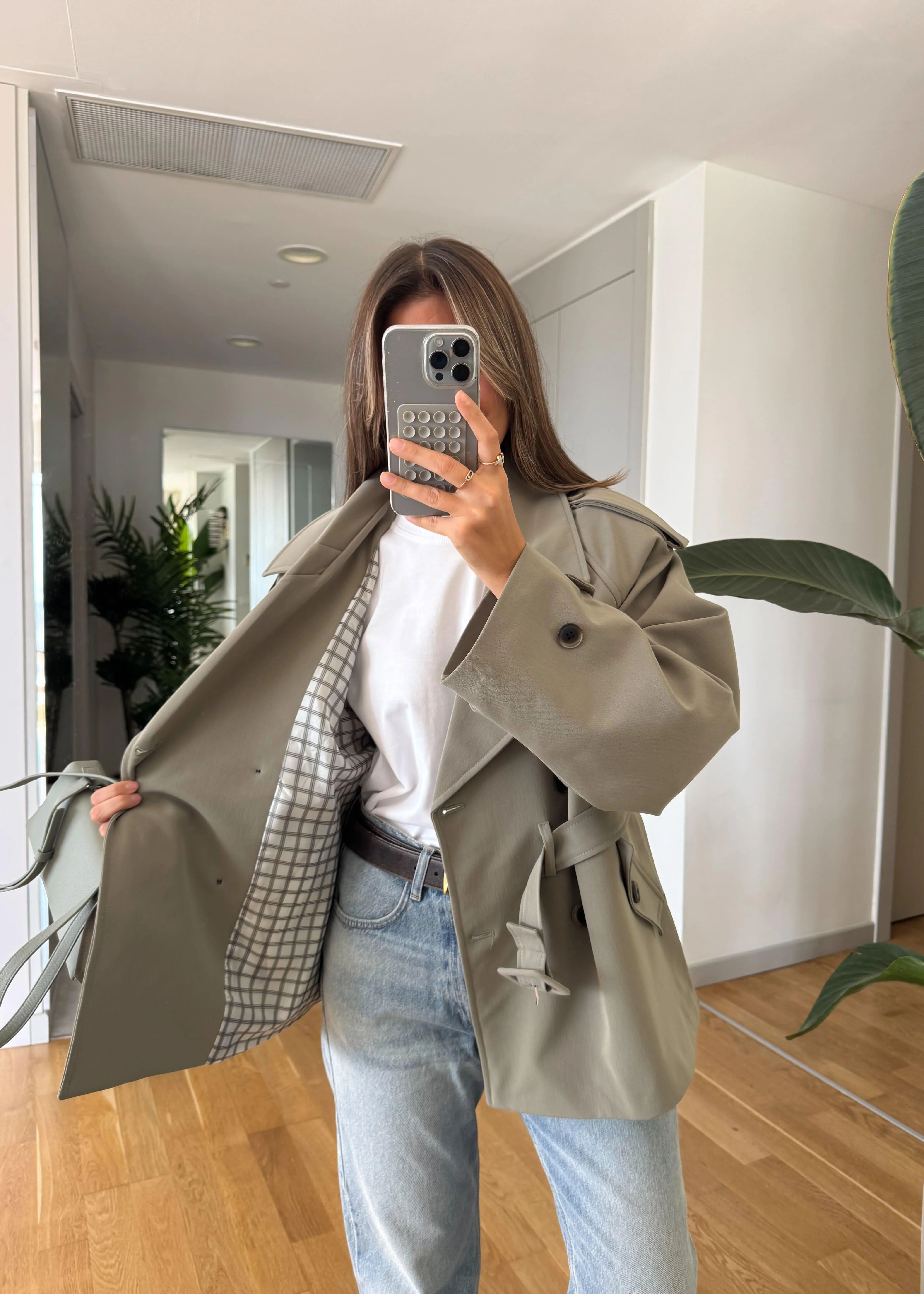 Trench Court Ceinturé À Doublure Rayé - Khaki thumbnail 2