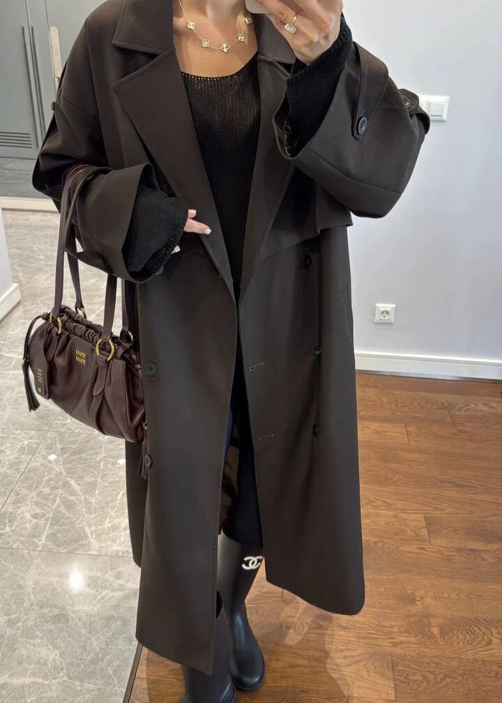 Trench Déstructuré Elégant - Marron Foncé thumbnail 2