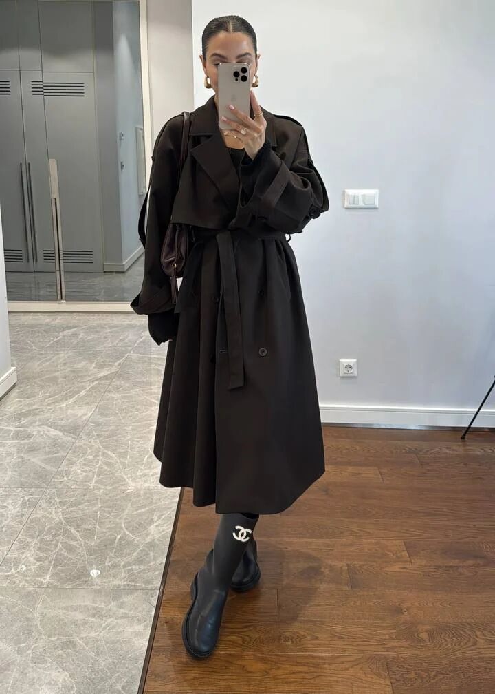 Trench Déstructuré Elégant - Marron Foncé thumbnail 4