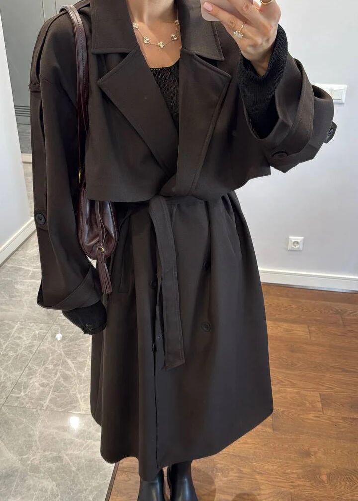 Trench Déstructuré Elégant - Marron Foncé thumbnail 1