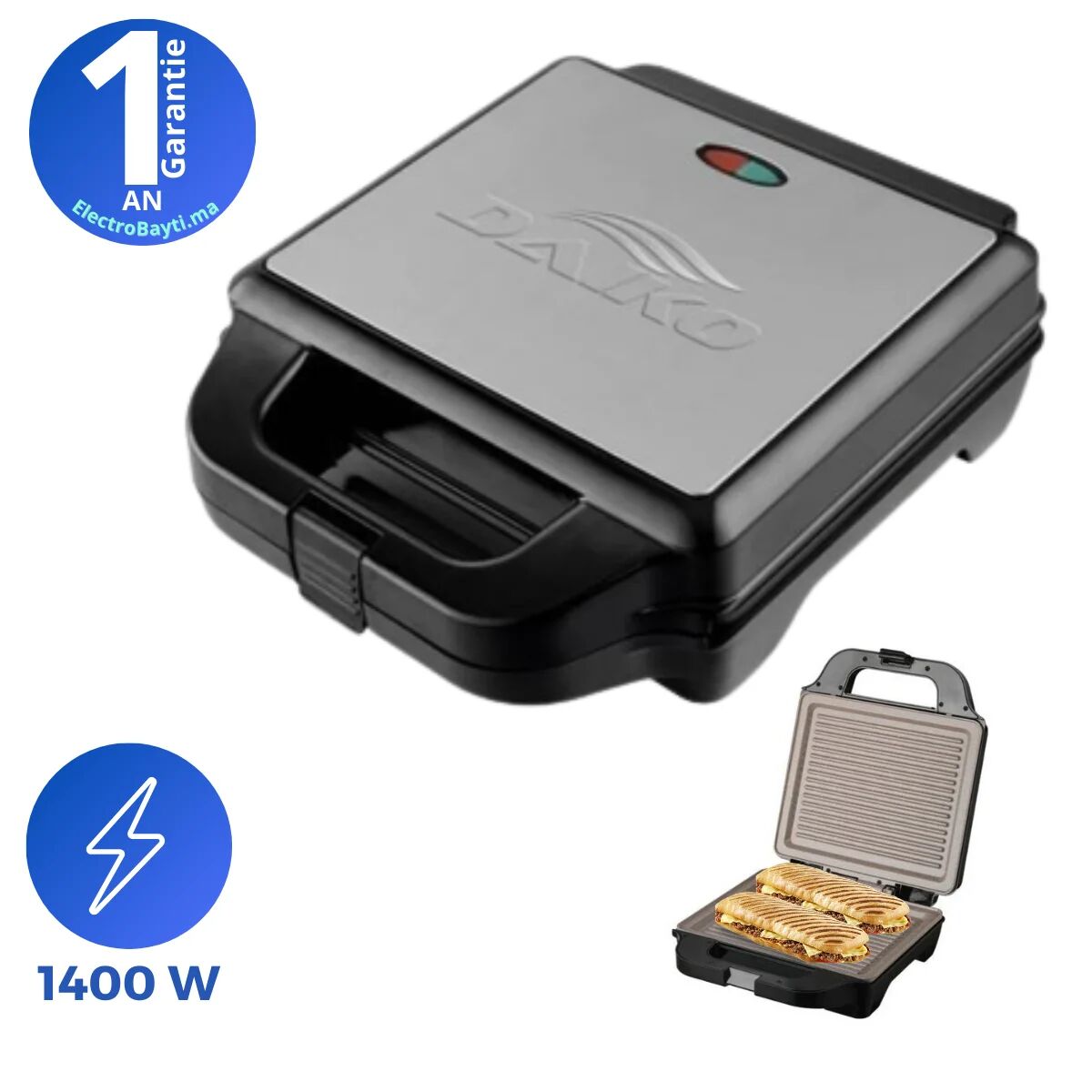 Grill Panini En Acier Inoxydable Antiadhésif En Granite - 1400w