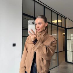 Blouson Bomber En Daim À Col Montant