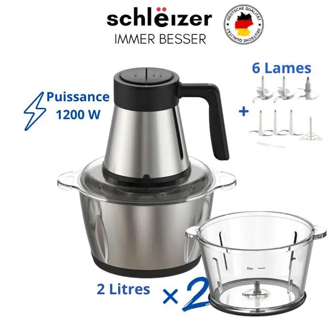 Schleizer - Hachoir électrique professionnel - 1200Watts - 2litres thumbnail 1
