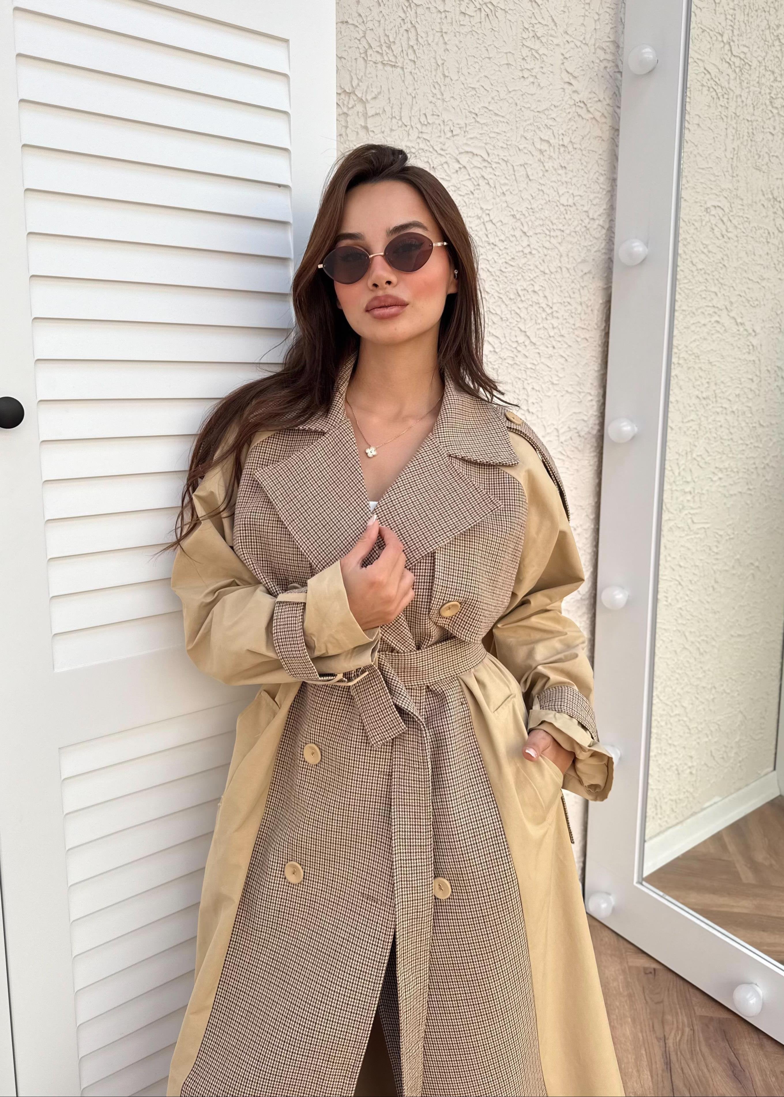 Trench-coat À Carreaux Structurel - Camel thumbnail 4