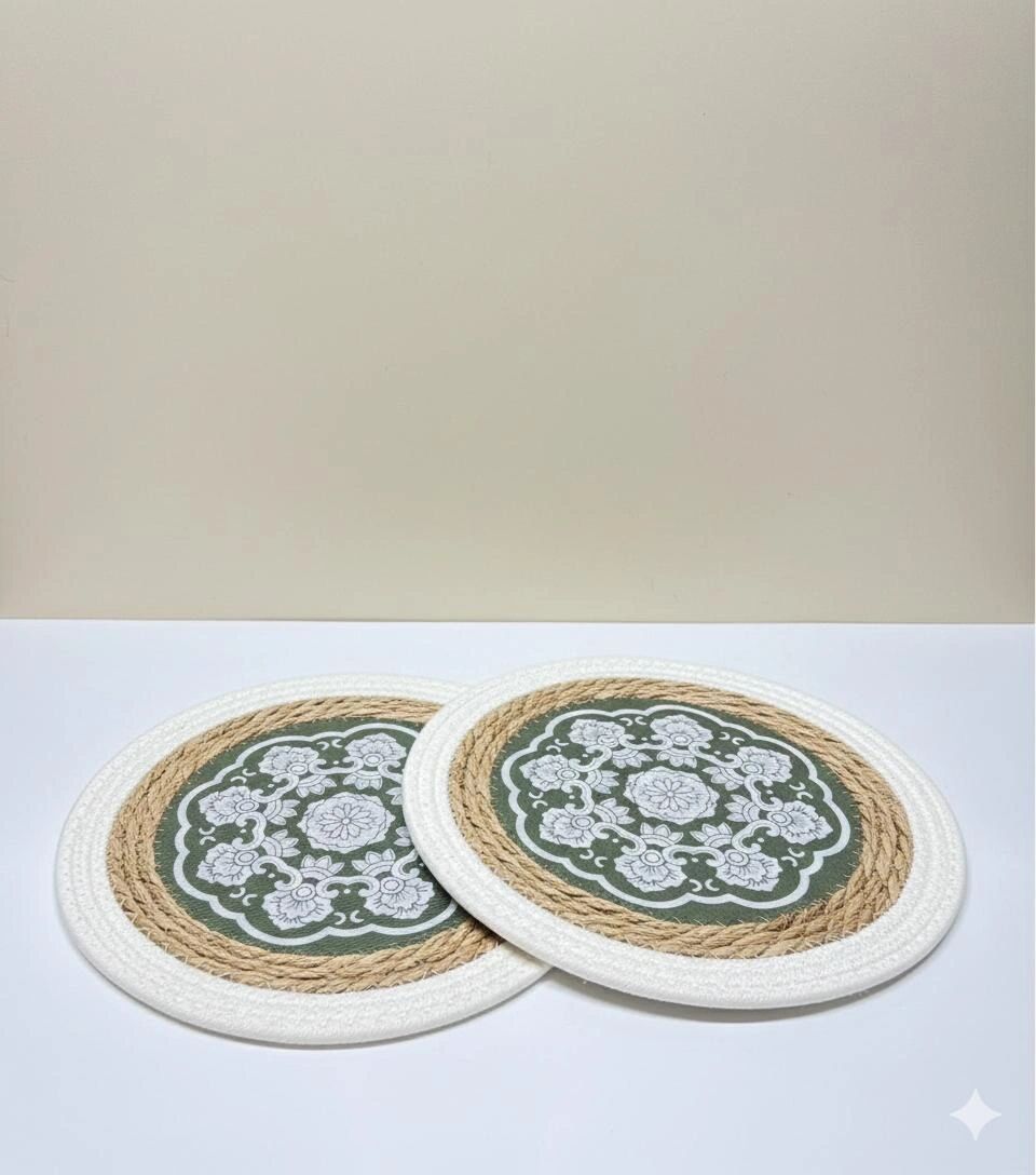 2 Sets De Table Rond Tressés Avec Motif Mandala