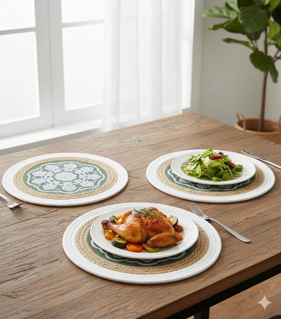 2 Sets De Table Rond Tressés Avec Motif Mandala