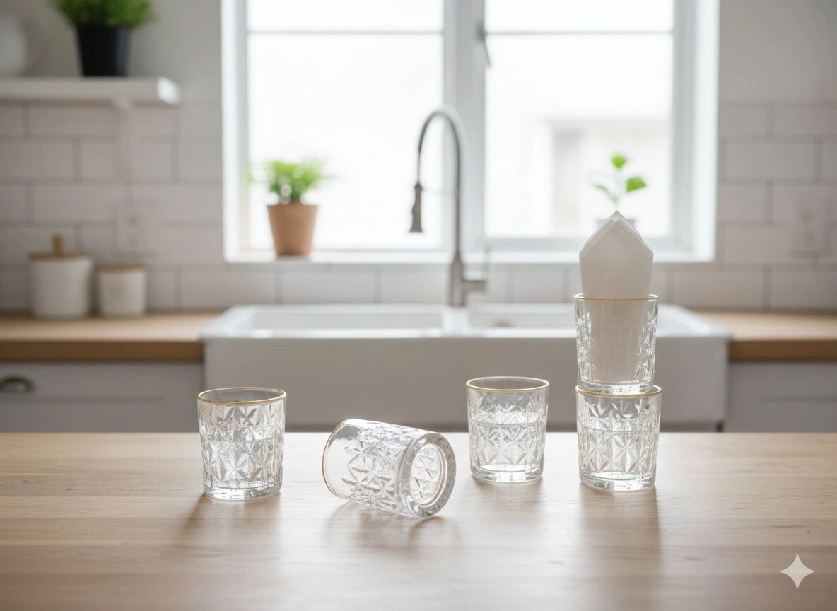 Lot de 6 verres eau ou jus en cristallin taillé avec liseré doré 