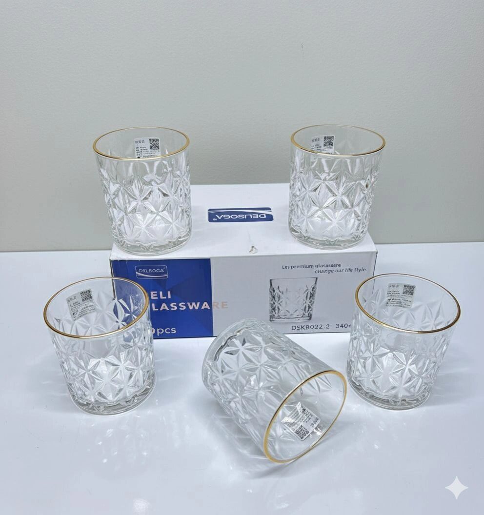 Lot de 6 verres eau ou jus en cristallin taillé avec liseré doré  thumbnail 3