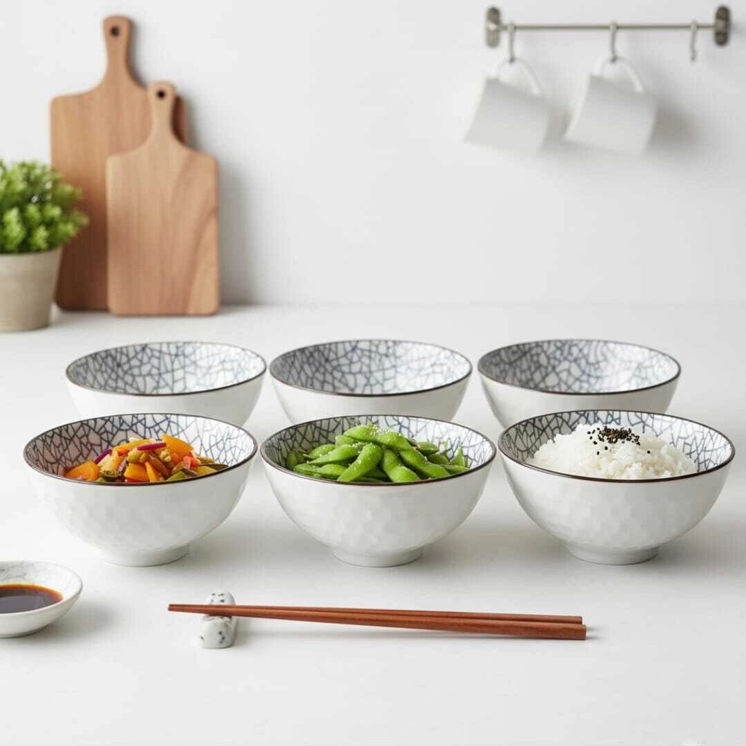 6 Bols En Porcelaine – Détail Bleu – Lave-vaisselle