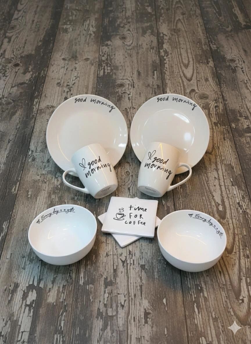 Ensemble 6 pièces : 2 bols 13 cm 2Mug 400 ml et 2 assiettes 19cm en céramique