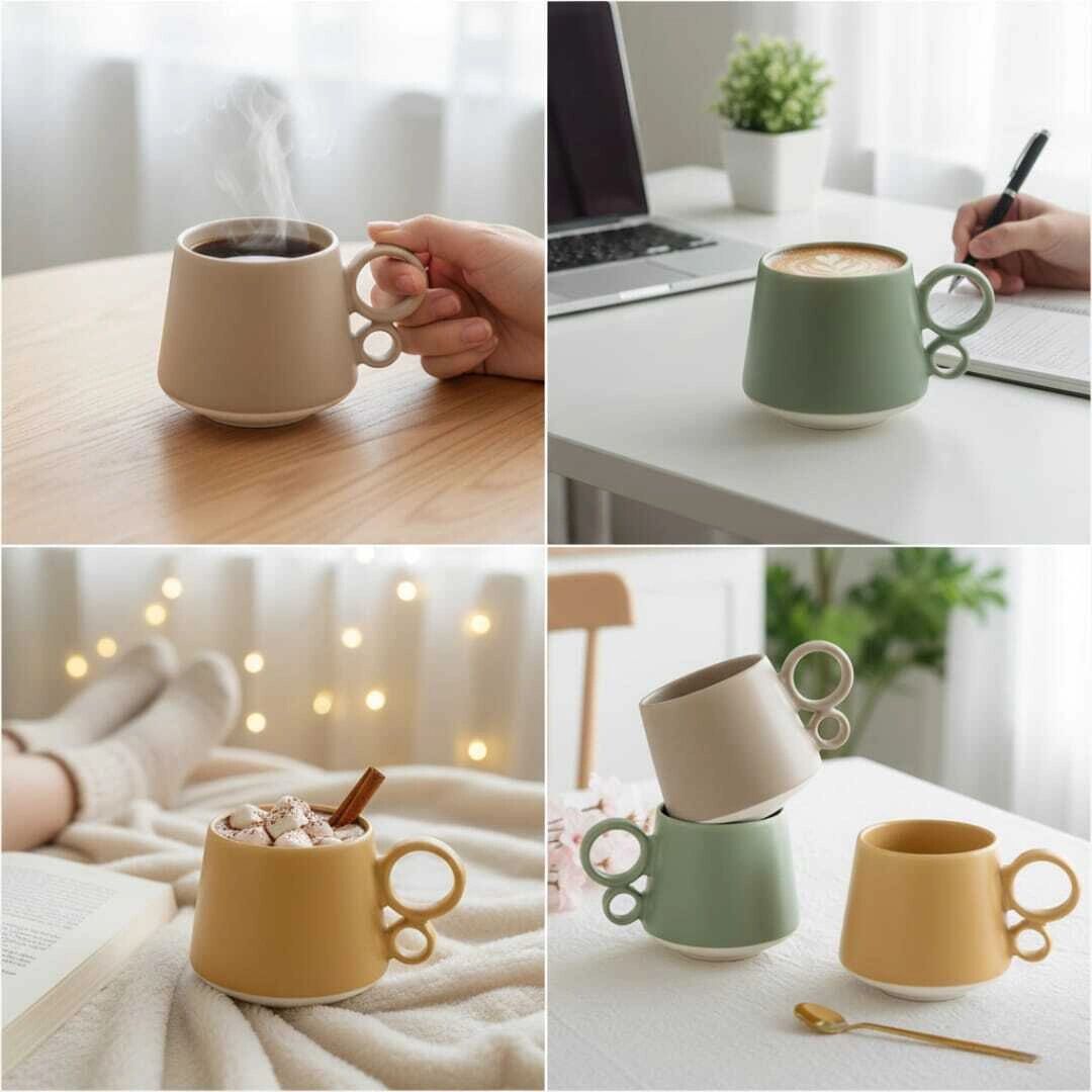 Grande tasse -Design scandinave – tasse à café et thé en céramique mate – 350 ml poignée
