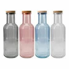 Carafe à Eau - 1 L - Verre Transparent Couvercle en Bambou - couleurs aléatoires thumbnail 1