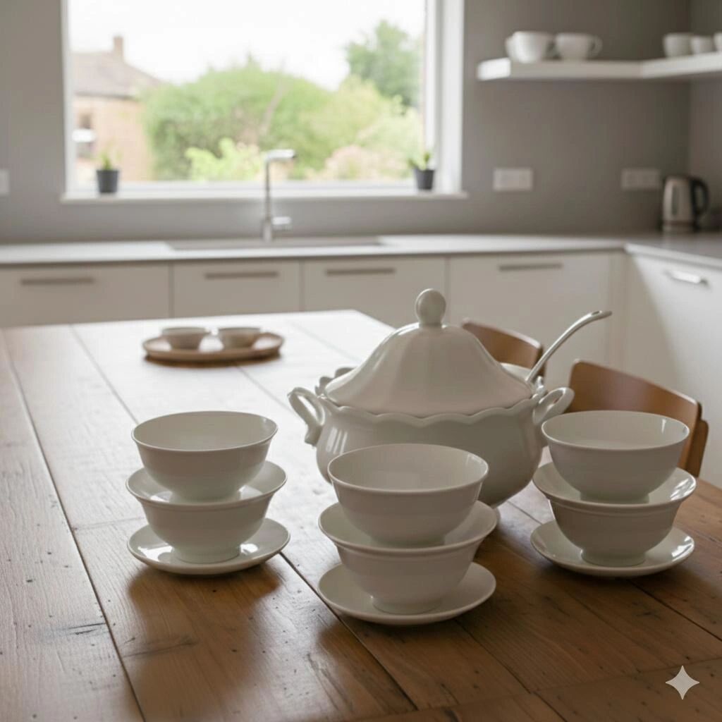 Soupière de Luxe 15 Pièces Blanche Royale en Porcelaine thumbnail 3