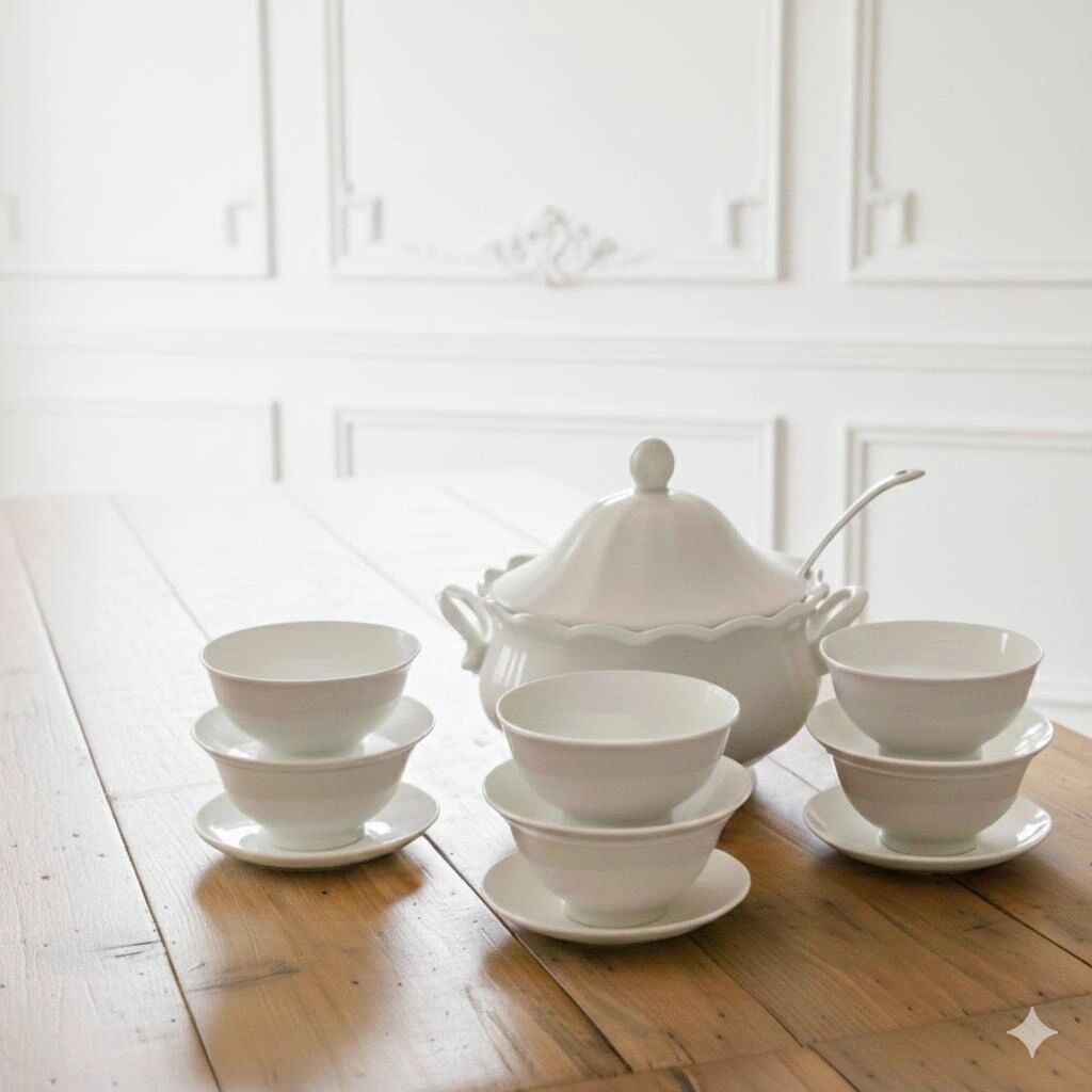 Soupière de Luxe 15 Pièces Blanche Royale en Porcelaine thumbnail 2