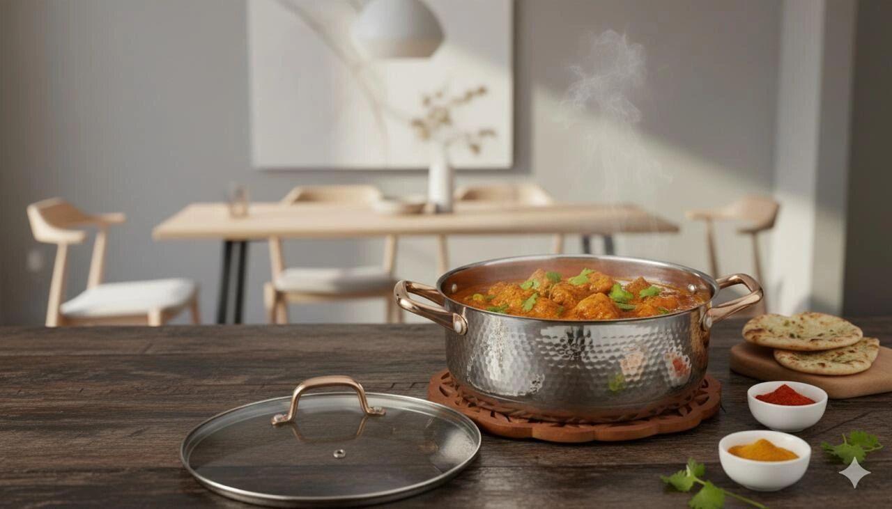 Marmite - Faitout en inox haute qualité – Marmite avec couvercle en verre trempé et finition cuivrée