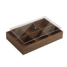 Présentoir Organisateur Multi-Usage en Bambou Naturel - 6 Compartiments avec Couvercle Transparent - 31/21cm thumbnail 4