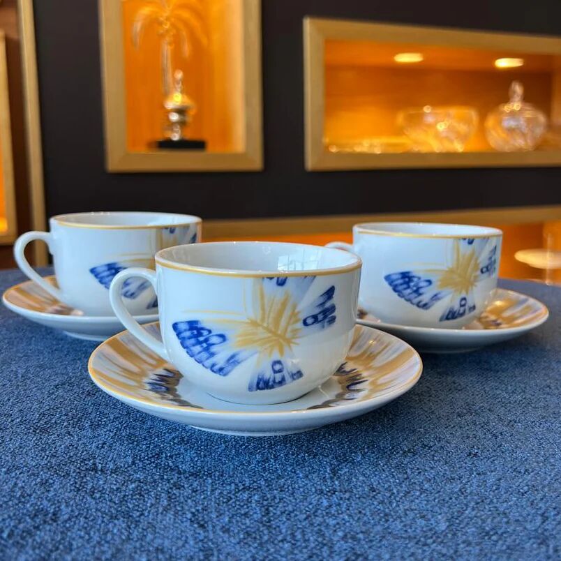 Ensemble de 6 tasses et 6 sous-tasses à café au lait – Blue Butterfly