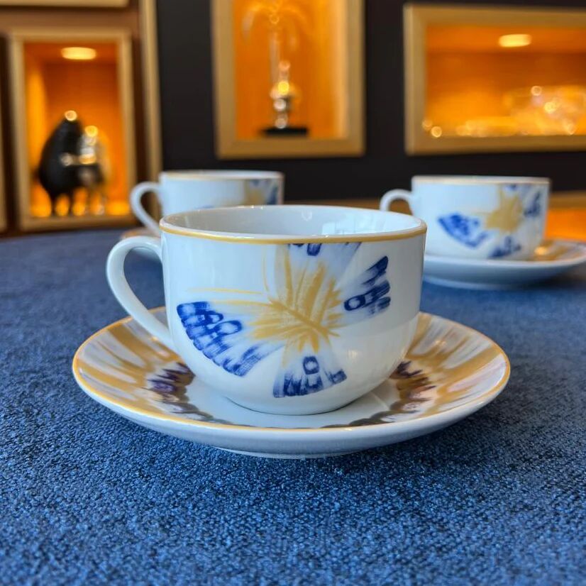 Ensemble de 6 tasses et 6 sous-tasses à café au lait – Blue Butterfly