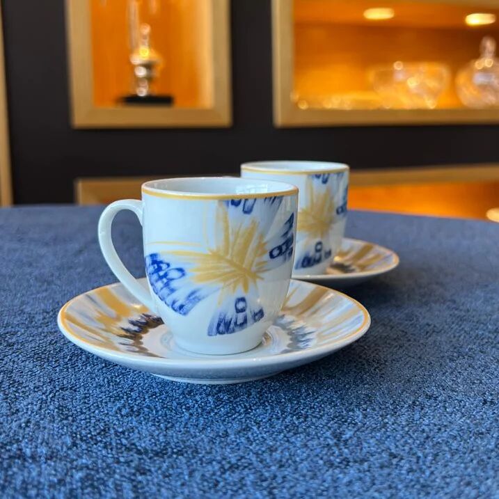 Ensemble de 6 tasses et 6 sous-tasses à café noires – Blue Butterfly