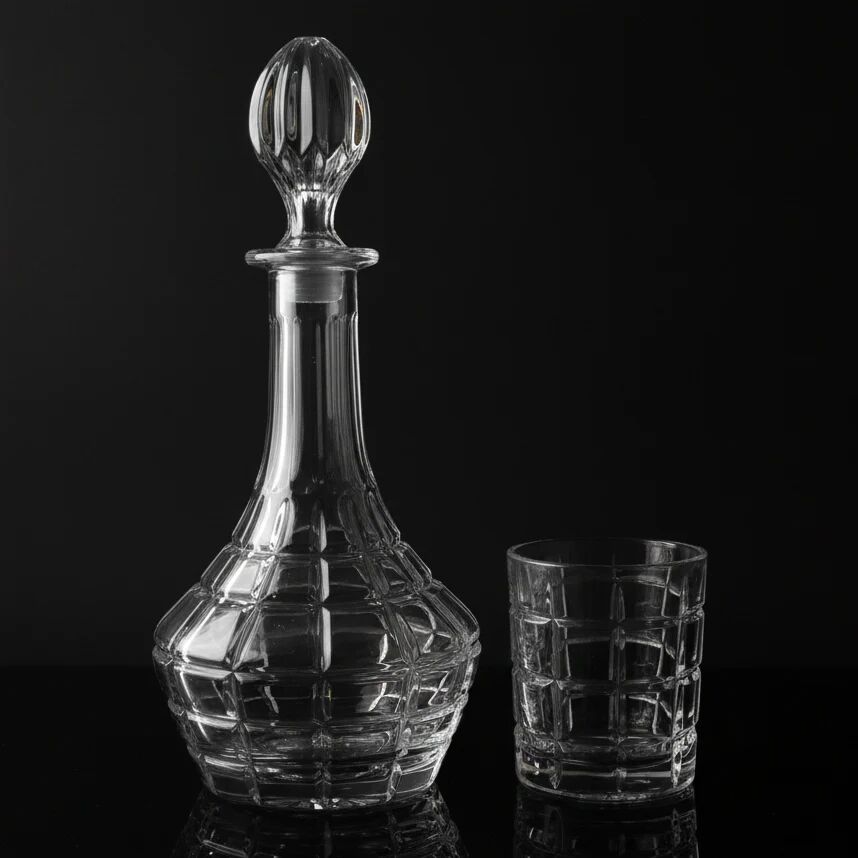 Ensemble carafe et 6 verres quadrillés en relief
