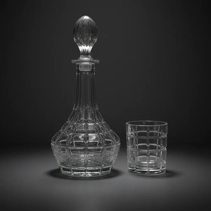 Ensemble carafe et 6 verres quadrillés en relief