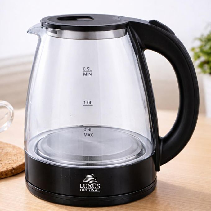 Bouilloire 1,8l Électrique Verre 1600w, Base 360°, Sécurité Auto, Lx-k613