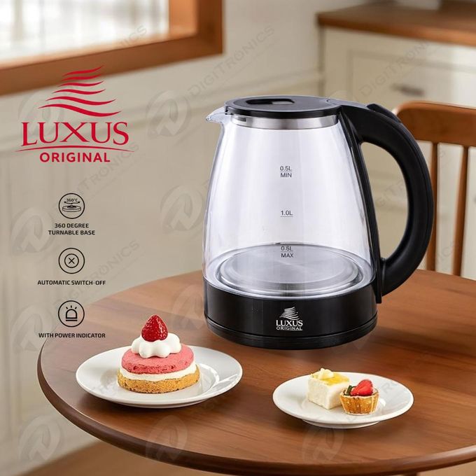 Bouilloire 1,8l Électrique Verre 1600w, Base 360°, Sécurité Auto, Lx-k613