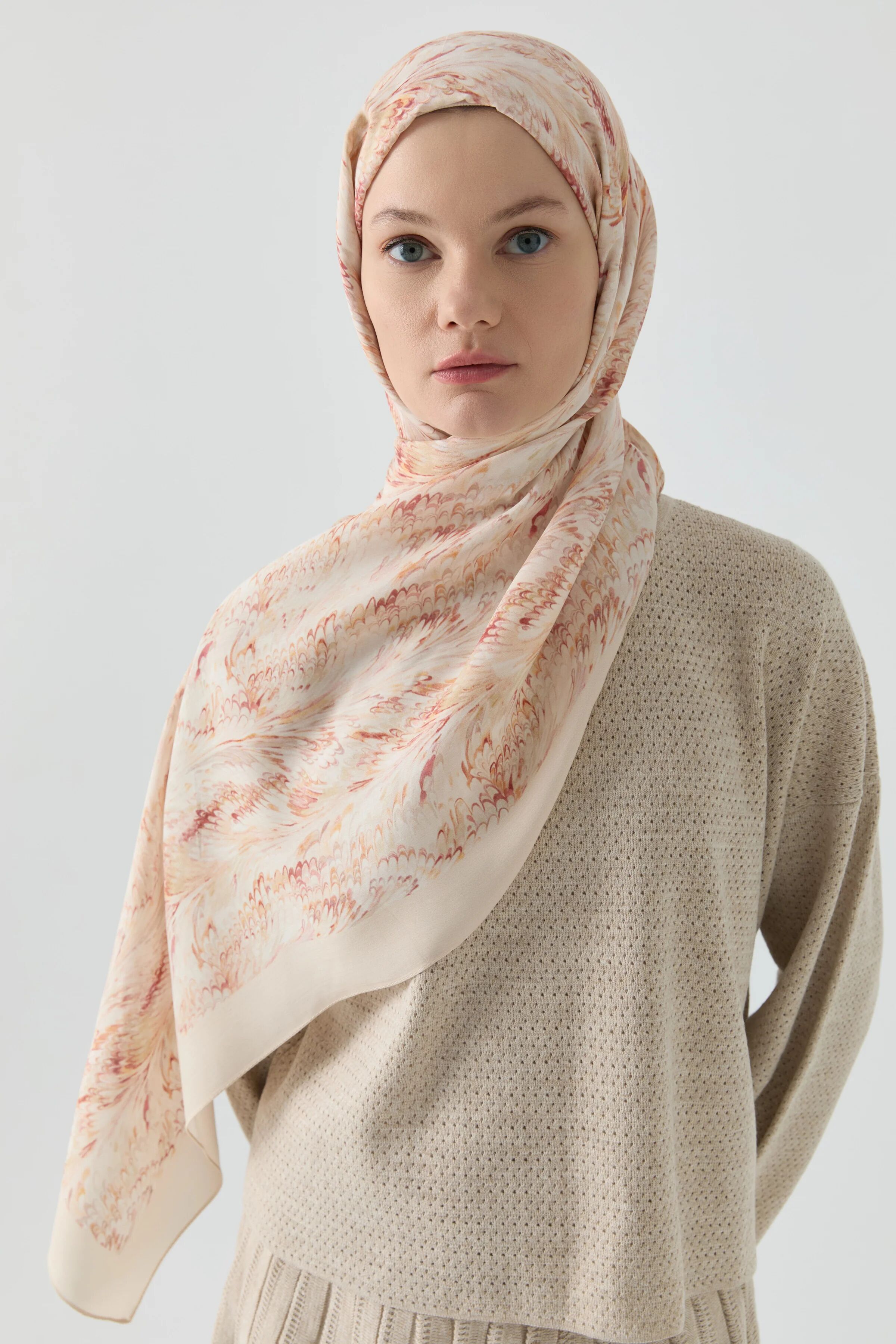 Châle Natural À Motif Marbré Ebru