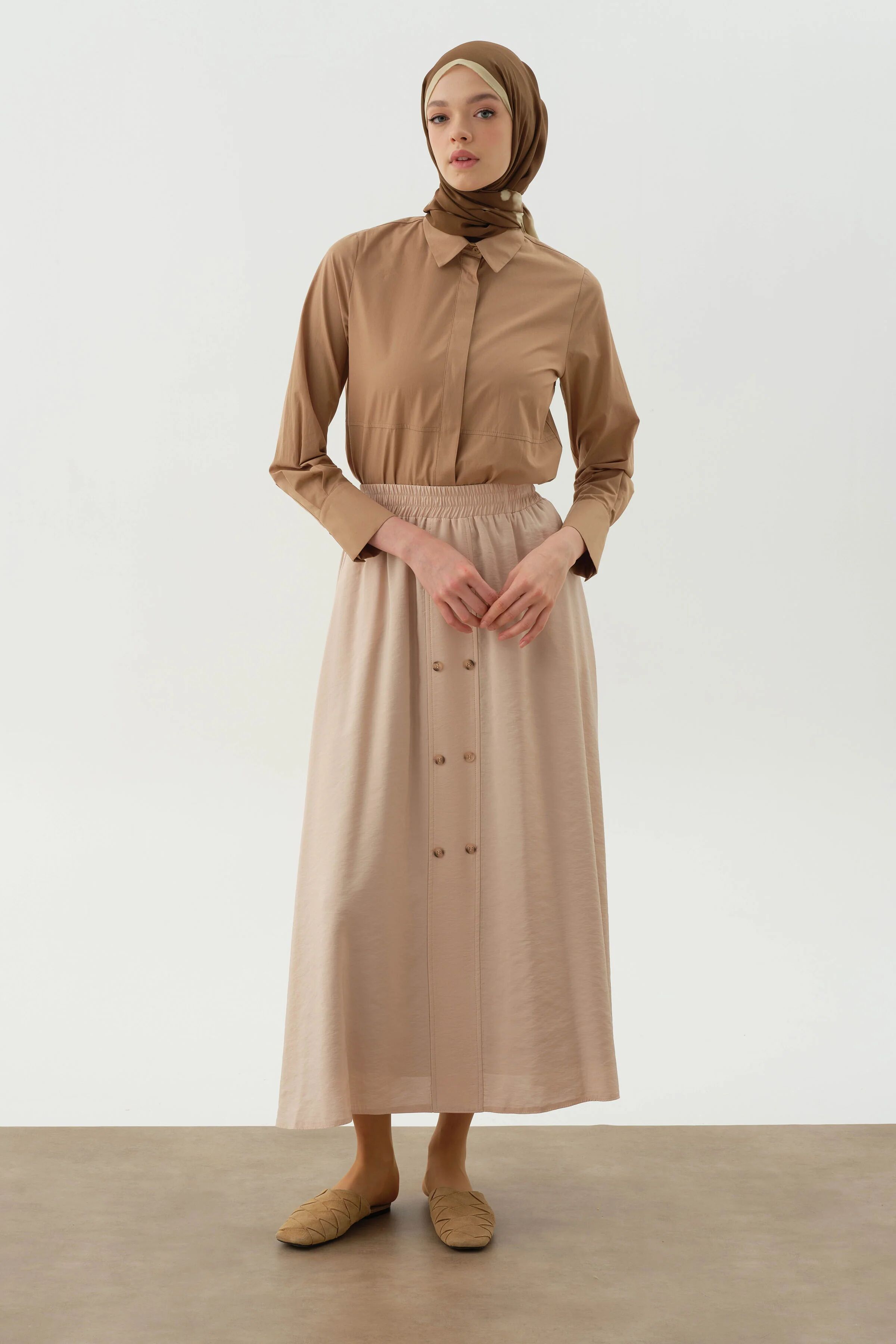 Jupe À Taille Élastique Avec Boutons