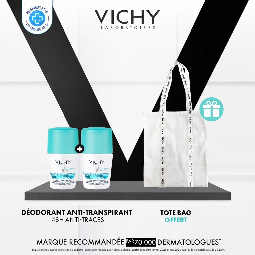 Lot 2 Dermo-Tolérance Déodorant 48H Anti-Traces Jaunes et Blanches Bille Peau Sensible + TOTE BAG OFFERT