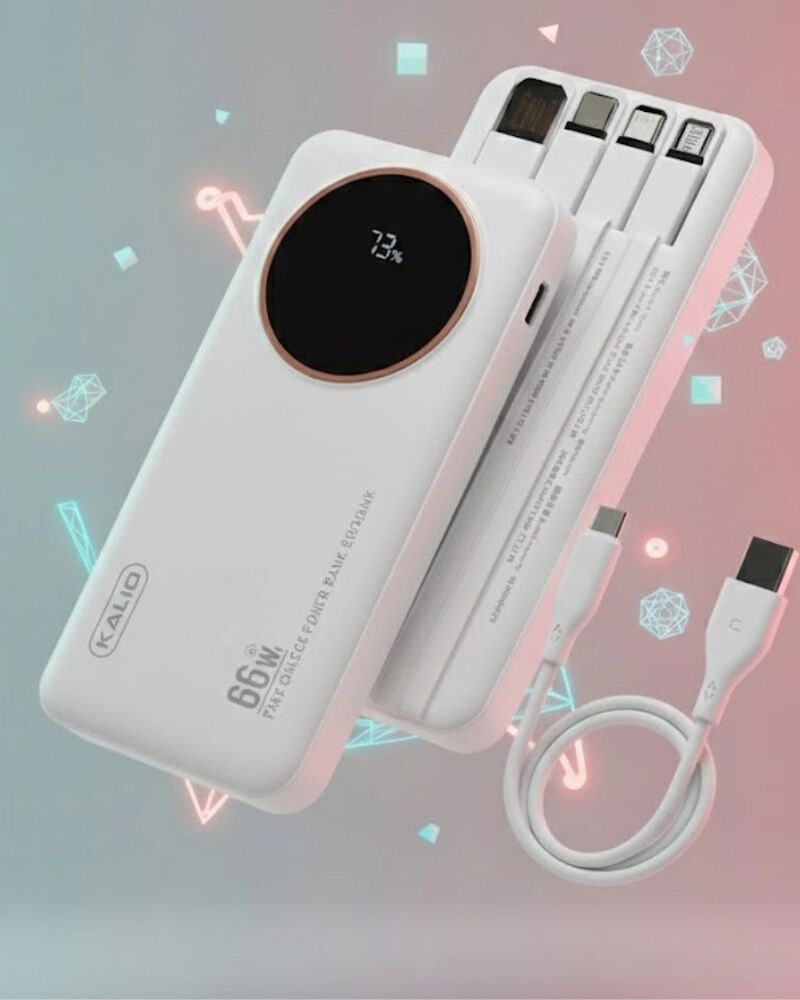 Power Bank 20000mAh 66W – Charge Ultra Rapide avec 4 Câbles Intégrés