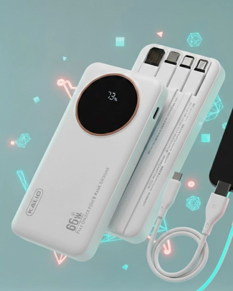 Power Bank 20000mAh 66W – Charge Ultra Rapide avec 4 Câbles Intégrés